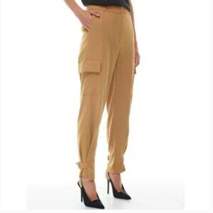 Aritzia x Babaton Satin Cargo Pant High-Rise Trouser Tan Camel $148 Size 12